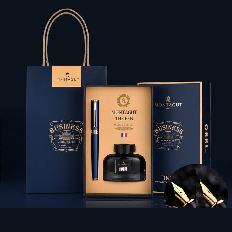 Bút mực ký tên Montagut 07 cao cấp màu xanh navy làm quà tặng sếp – tặng kèm 1 lọ mực